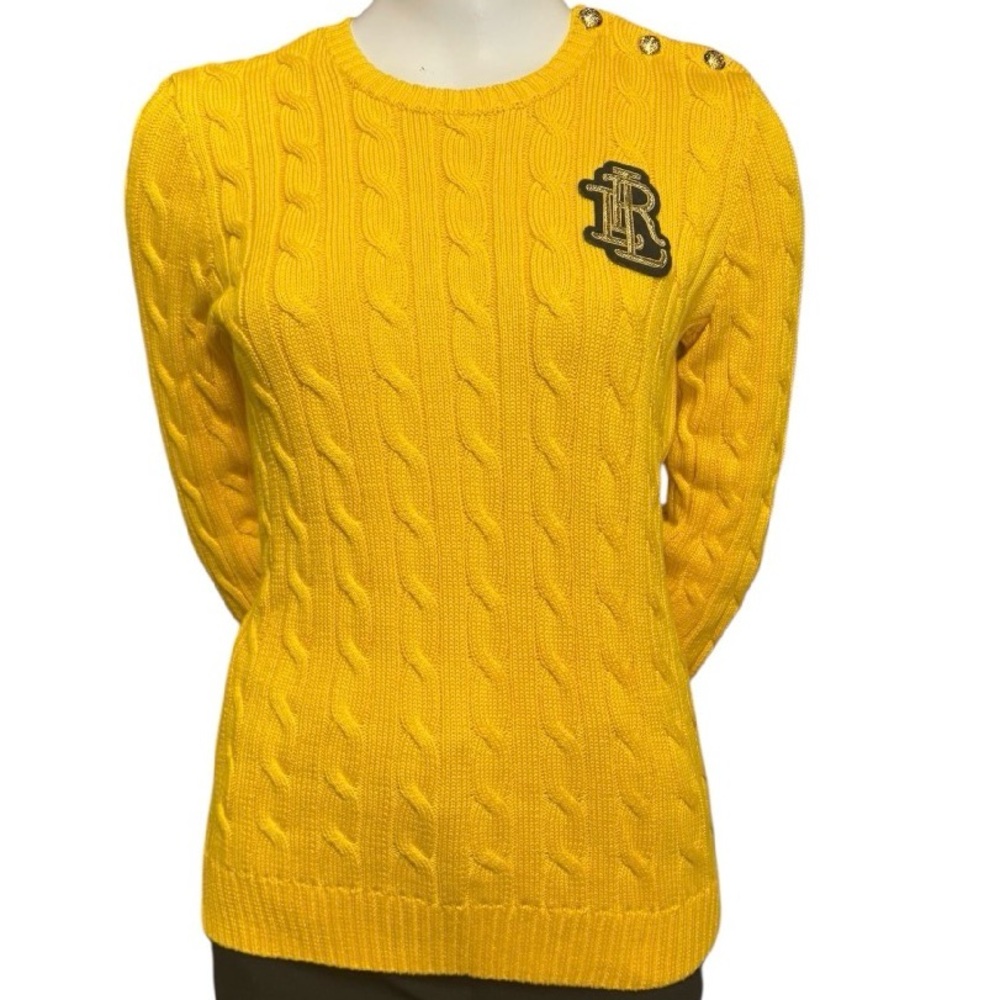 Ralph Lauren Button Trim Cable Knit Crested Sweater